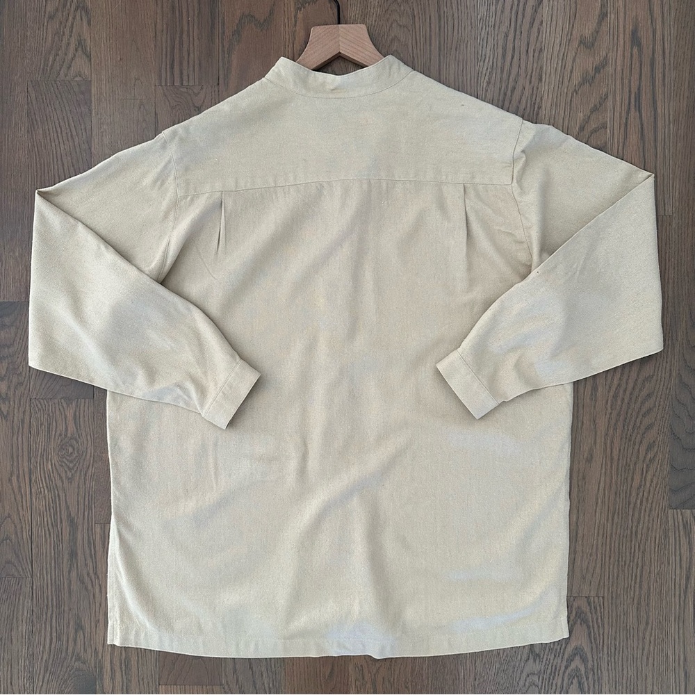 Vintage 100% Raw Silk Stand Collar Tunic Blouse in Golden Beige Tan Medium - Picture 7 of 9